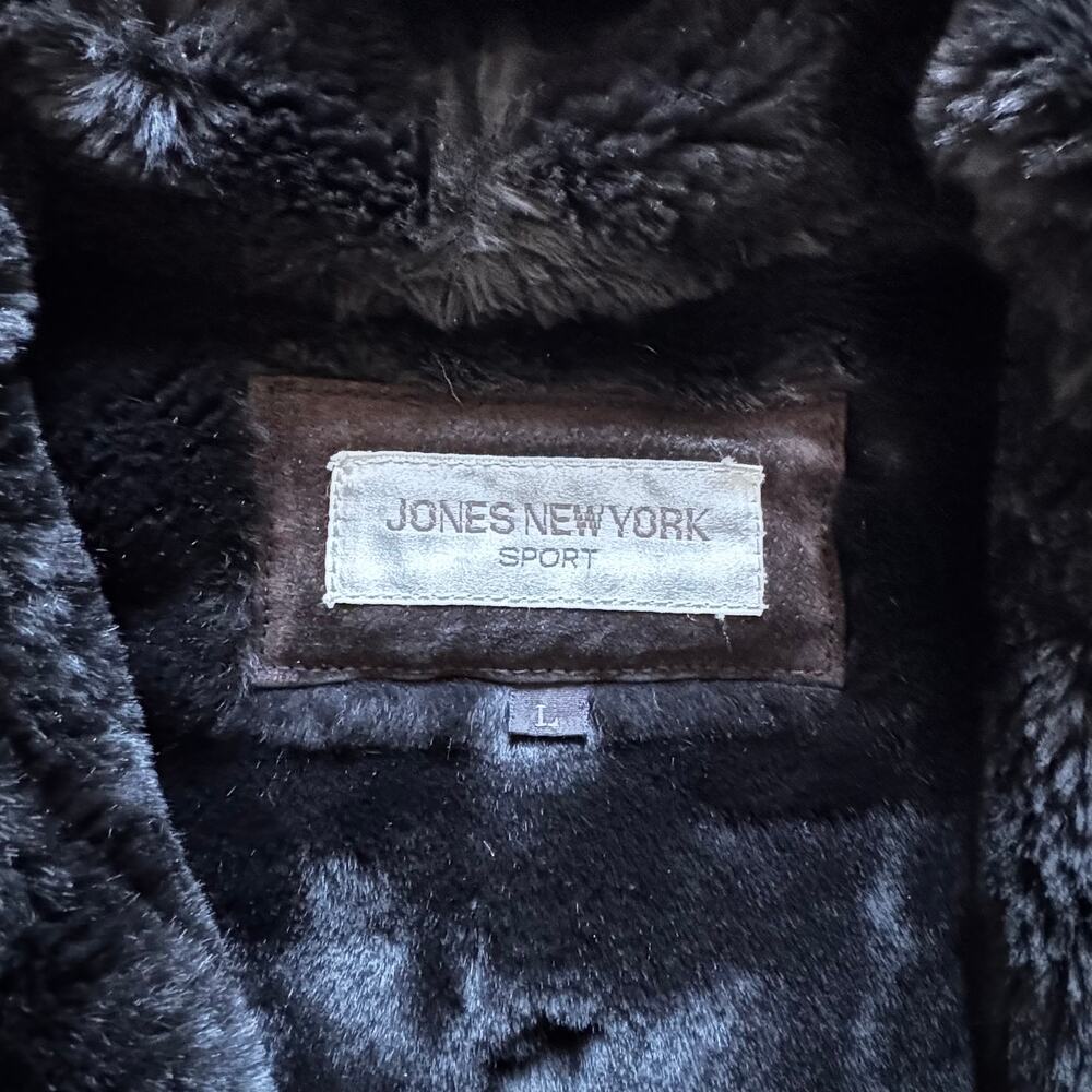 Jones New York | Leather and Faux Sherling Coat with Hood size L - Picture 14 of 16